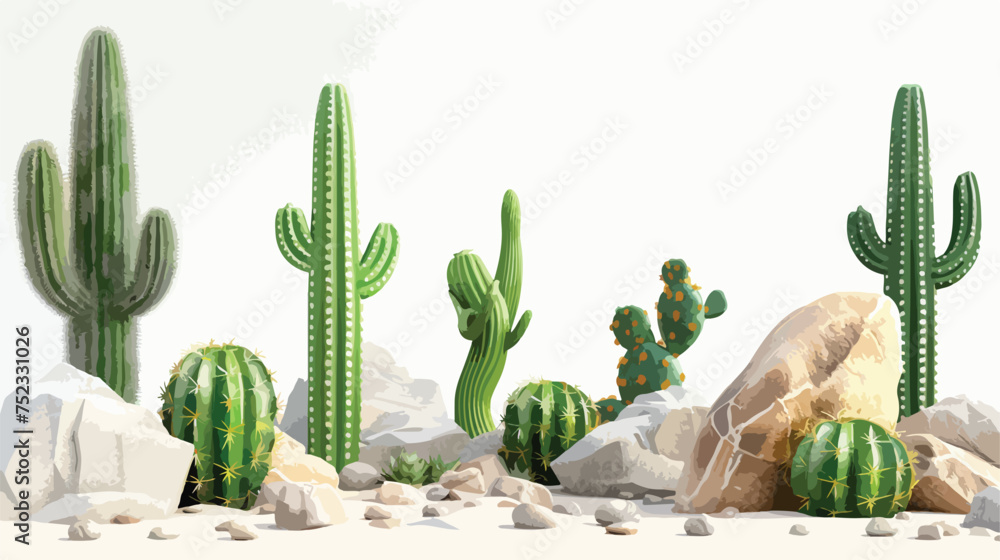 colorful cute kawaii green tropical cactus plants - obrazy, fototapety, plakaty 