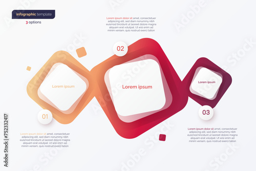 Abstract vector gradient minimalistic infographic template composed of 3 rounded squares