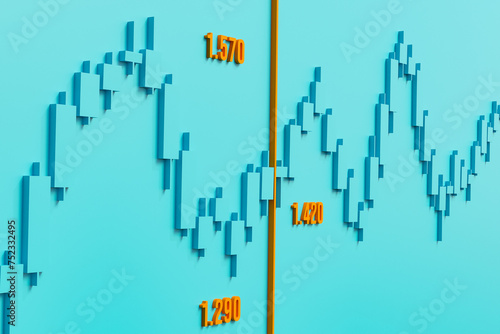 Abstract blue candle stick chart, stock market and exchange. Business, financial markets, data and trading concept. 3d illustration