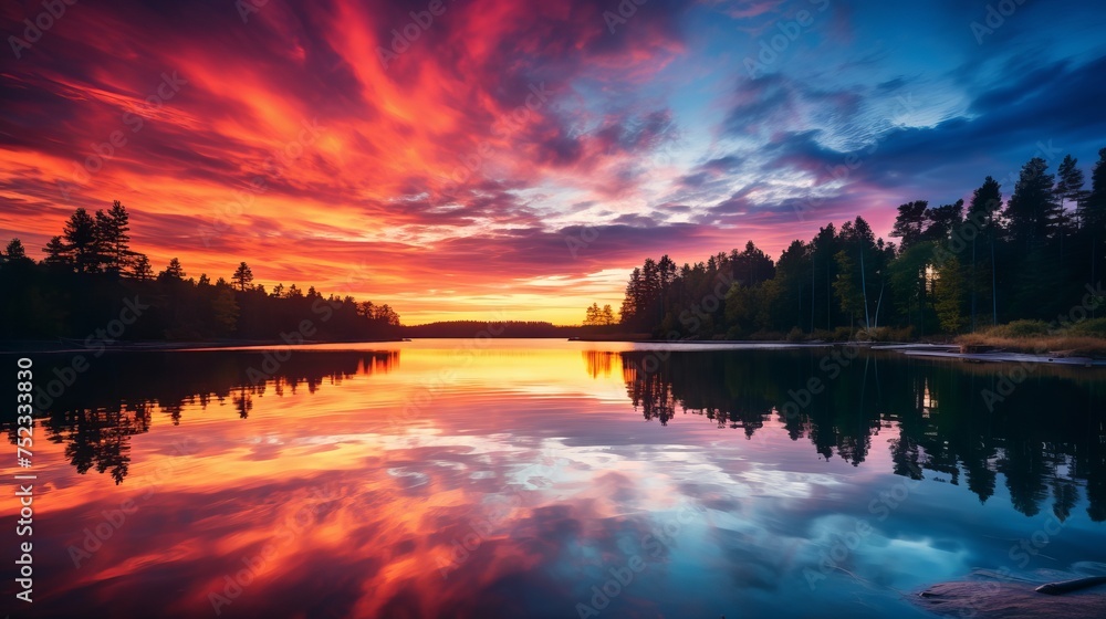 Serene Lake Sunset: Captivating Colors Reflecting on Water, Canon RF 50mm f/1.2L USM Capture