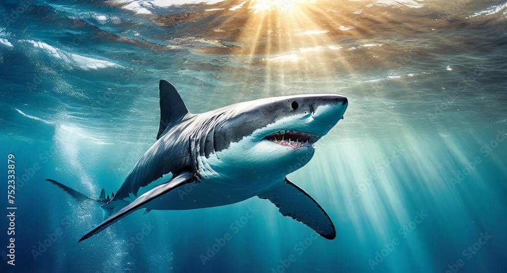 Fototapeta premium Great White Shark in Under water Sea