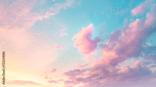 Fototapeta Naklejka Na Ścianę i Meble -  A serene skyscape with soft pastel hues, where the gentle interplay of light and clouds creates a tranquil and dreamy atmosphere.