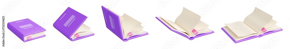 Book closed and open. 3d render illustration set of animation steps of ...
