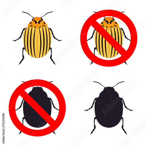 Colorado potato beetle icons set isolated on white background. Stop Colorado potato beetle. Vector illustration.