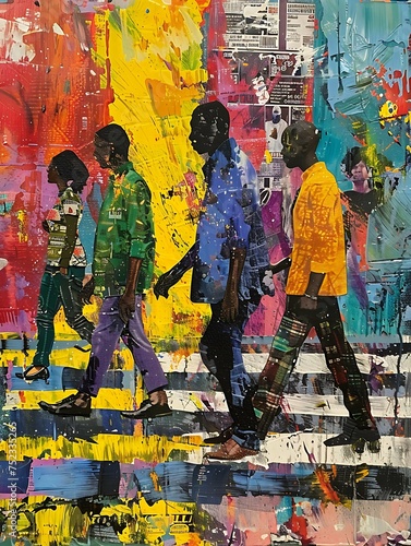 Illustration of people walking, pride colors, rainbow, poster background wallpaper design, walk