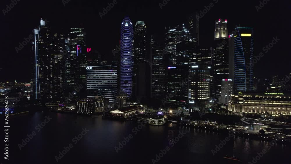 Night view drone video of Singapore city in Asia Night view drone video of Singapore city in Asia