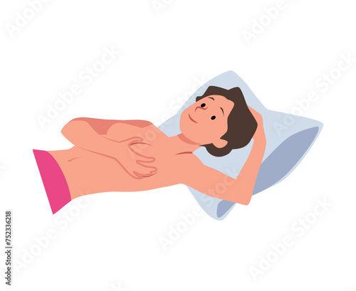 Lying down breast self-exam routine vector illustration
