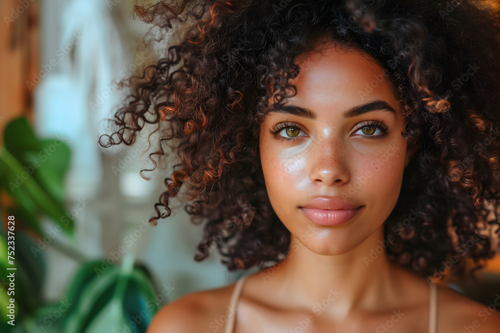Close Up Portrait of a Woman With Curly Hair Close Up Portrait of a Woman With Curly Hair