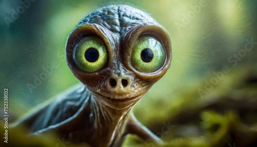 A green alien with big eyes, other planet creature, scary © dmnkandsk
