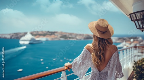 Woman Enjoying Elegant Luxury Cruise Vacation on European Seascape - Canon RF 50mm Capture