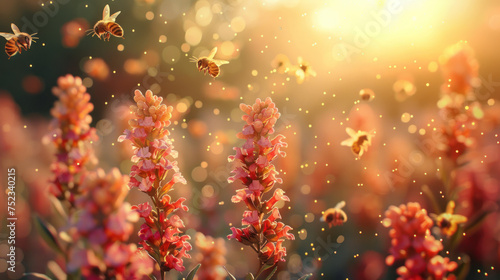 Bees swarming the flowers © somruethai
