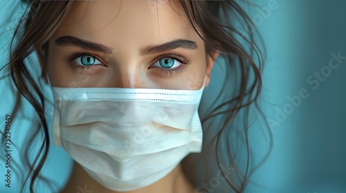 Close Up Of Woman Wearing N95 Medical Face Mask photo