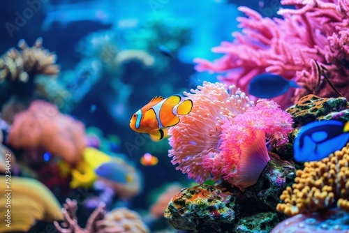 A colorful aquarium background with beautiful fish.