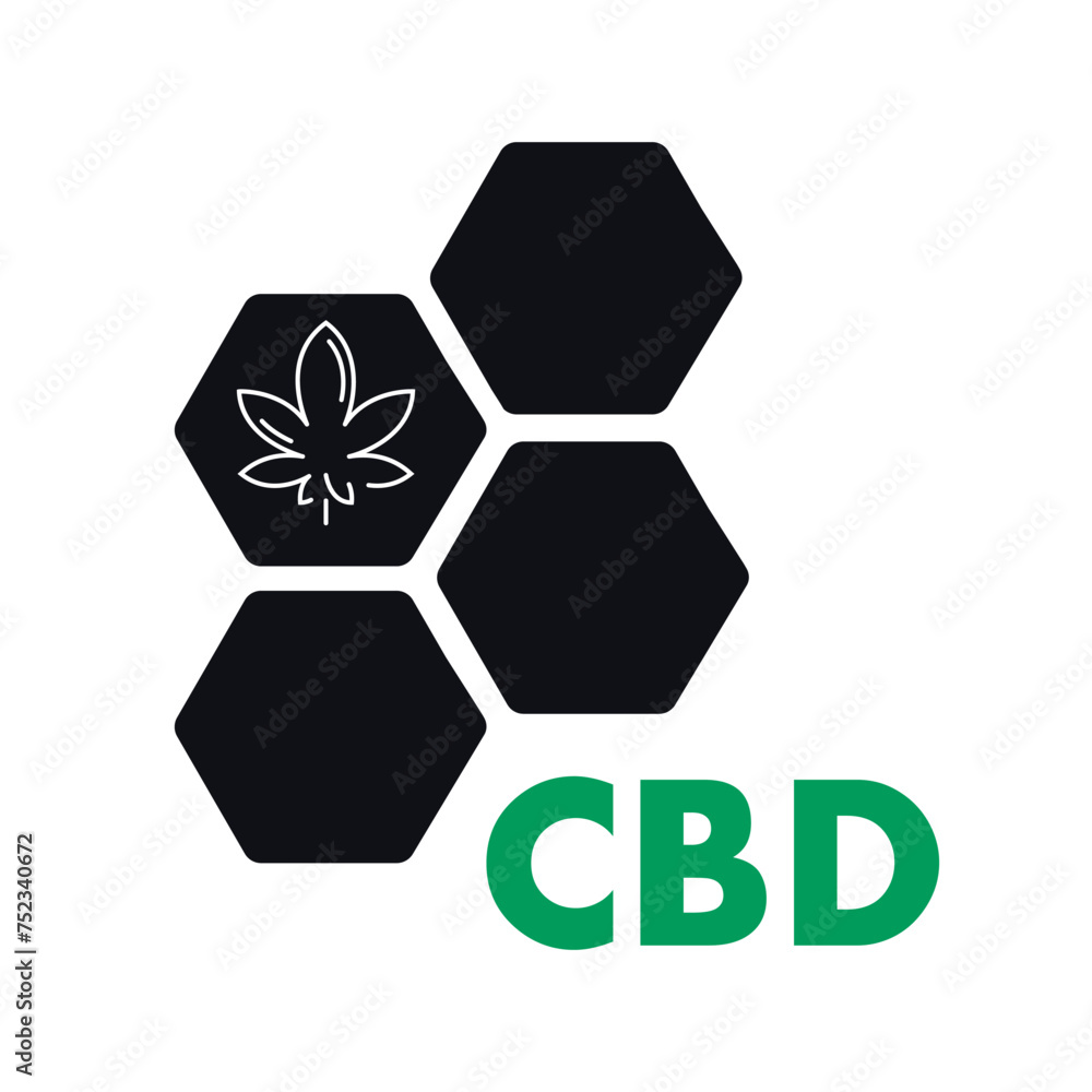 CBD Cannabidiol vector logo design isolated on white. Letters CBD.