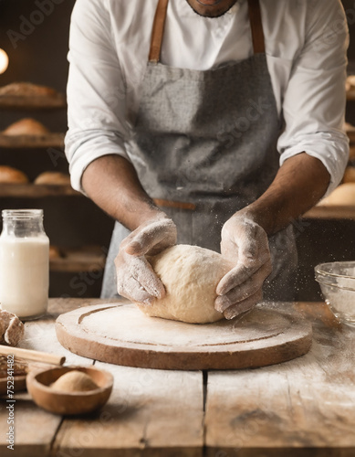 baker man hands in restaurant or home kitchen, prepares ecologically natural cakes. breads to sell in bakery
