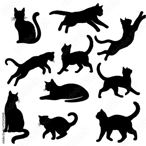 Vector illustration. Silhouette of cats set.