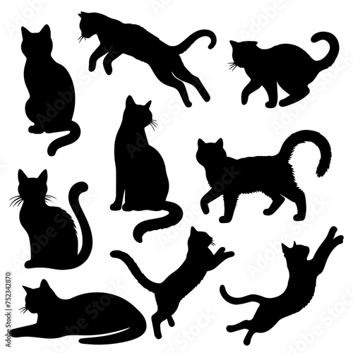 Vector illustration. Silhouette of cats set.