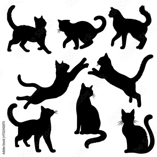Canvas Print Vector illustration. Silhouette of cats set.