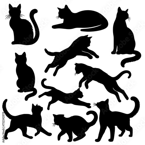 Vector illustration. Silhouette of cats set.