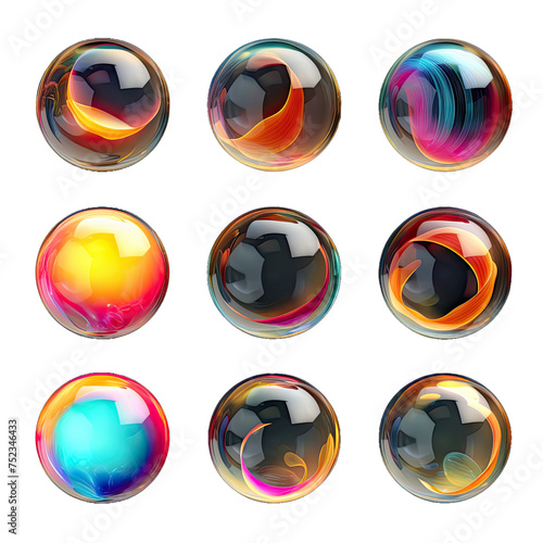 Set of abstract spheres, 3d render isolated on transparent background