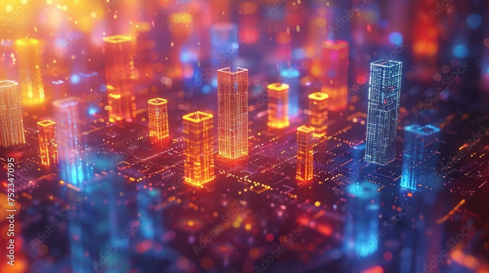 Night city in neon glow, futuristic skyline, illuminated towers, 3D metropolitan splendor, AI Generative