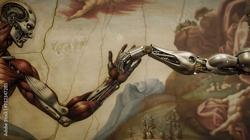 Titolo Human Meets AI: A Modern Twist on Michelangelo's Creation of Adam