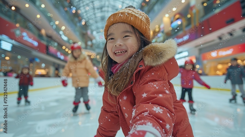Kids playing ice skating rink in seremban centre point shopping complex ...