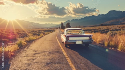 Classic Vintage Car on an open road © thesweetsheep