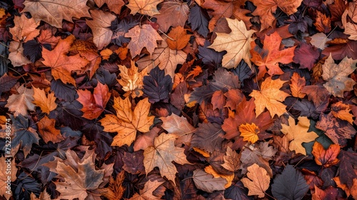 Crisp autumn hues, forest floor theme, scattered leaves pattern, warm earthy tones, rustic fall backdrop, cozy seasonal atmosphere, vibrant foliage blend, tranquil nature setting, rich color palette