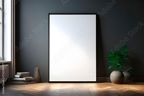 blank white poster frame for mockup with wall