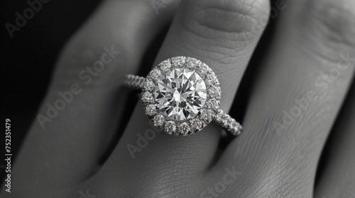 Engagement ring, hands and proposal of engaged couple romantic marriage celebration. Zoom on diamond jewelry finger for love.