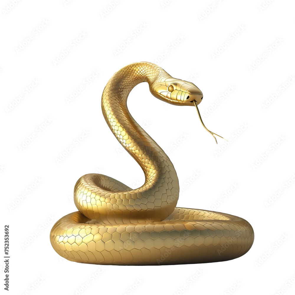 Obraz premium minimalist cartoon 3d gold snake isolated on white background