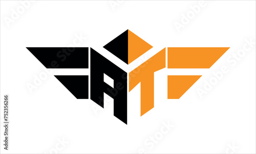 AT initial letter falcon icon gaming logo design vector template. batman logo, sports logo, monogram, polygon, war game, symbol, playing logo, abstract, fighting, typography, icon, minimal, wings logo