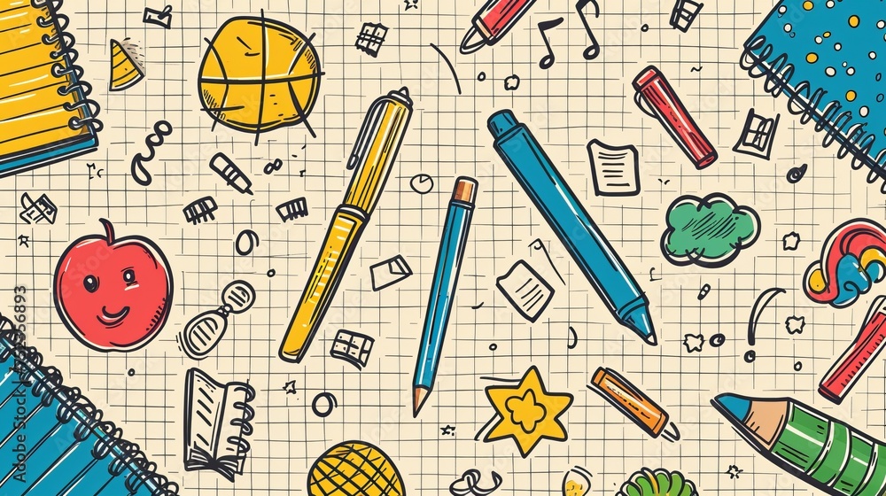 Creative illustration of a school theme with school supplies and empty space in the middle. Concept of back to school, learning, school times Creative illustration of a school theme with school supplies and empty space in the middle. Concept of back to school, learning, school times