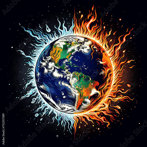 Earth in cartoon style  world art day illustration black background image