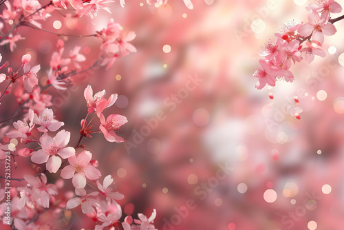 Blossoming spring flowers and leaves background