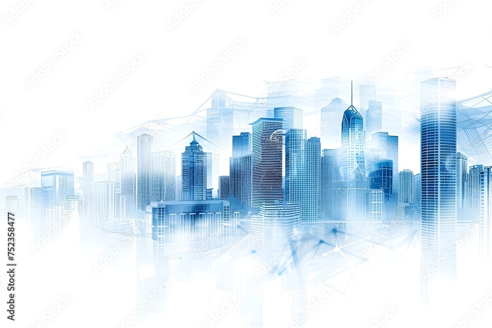 Abstract Urban Cityscape in Digital Illustration Style, Ideal for showcasing urban landscapes, technology, and innovation in design projects and