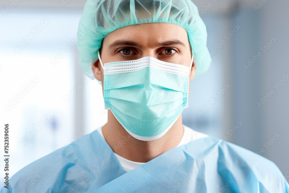 Male nurse with surgical mask and cap Male nurse with surgical mask and cap