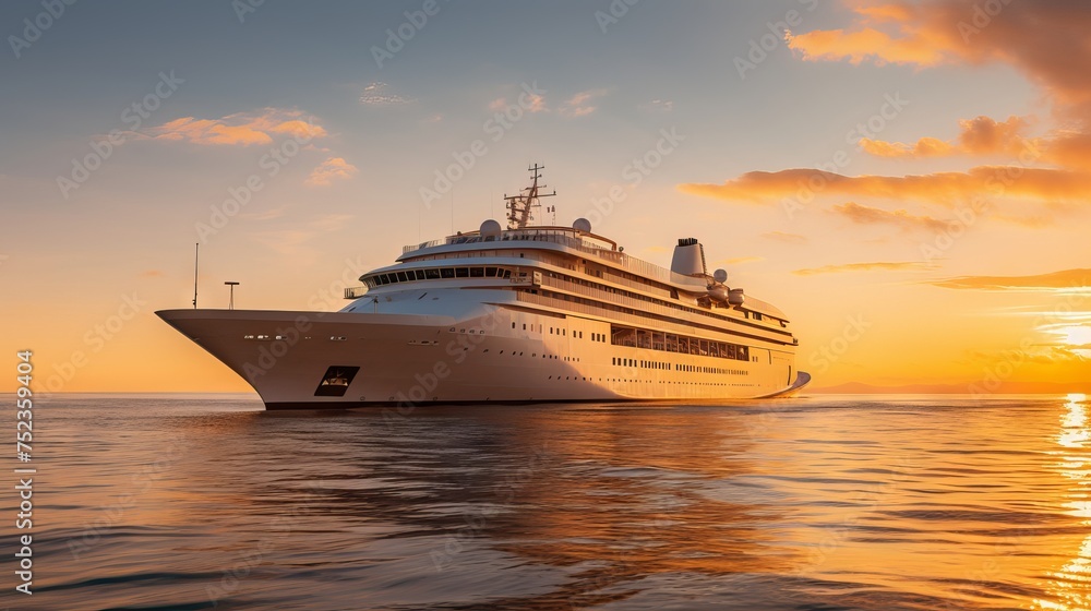 Luxury Cruise Ship Sailing into Port at Sunrise, Captured with Canon RF 50mm f/1.2L USM Lens Luxury Cruise Ship Sailing into Port at Sunrise, Captured with Canon RF 50mm f/1.2L USM Lens
