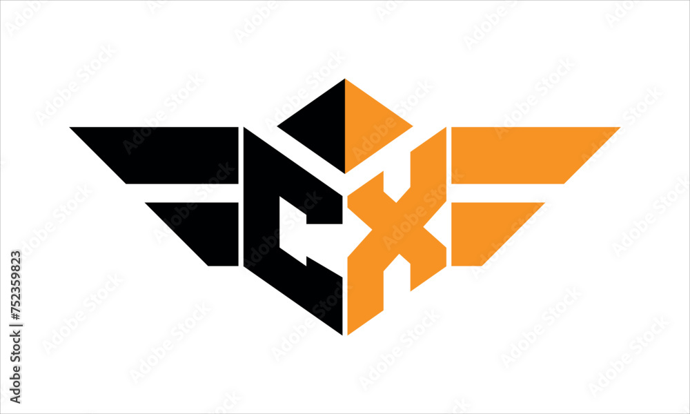 CX initial letter falcon icon gaming logo design vector template. batman logo, sports logo, monogram, polygon, war game, symbol, playing logo, abstract, fighting, typography, icon, minimal, wings logo