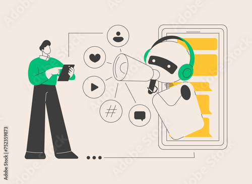 Artificial intelligence in social media abstract concept vector illustration.