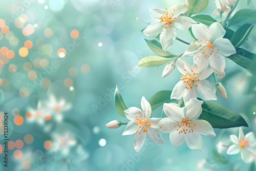 Blossoming spring flowers and leaves background