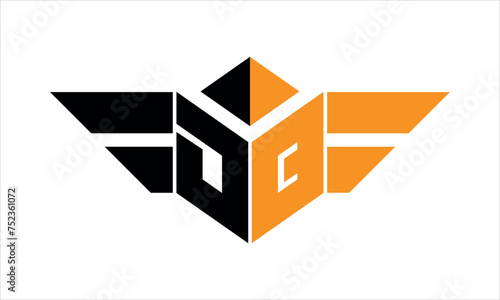 DQ initial letter falcon icon gaming logo design vector template. batman logo, sports logo, monogram, polygon, war game, symbol, playing logo, abstract, fighting, typography, icon, minimal, wings logo