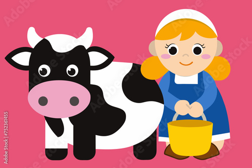 Vector illustration: friendship between thrush and cow