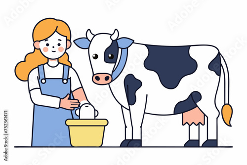 Symbols of rural life: vector illustration of a thrush and a cow

