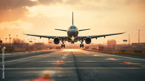 Jet airliner ascending gracefully from airport runway, captured by Canon RF 50mm f/1.2L USM