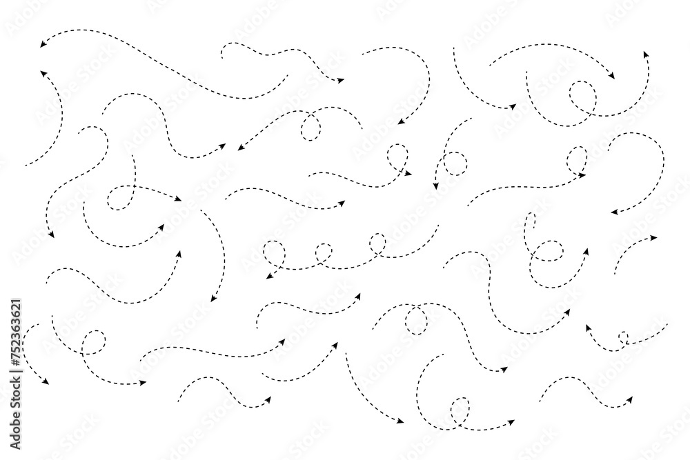 Hand drawn dotted curved arrow shape vector.