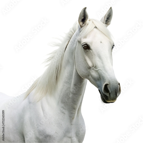 White horse with long mane isolated on transparent background.