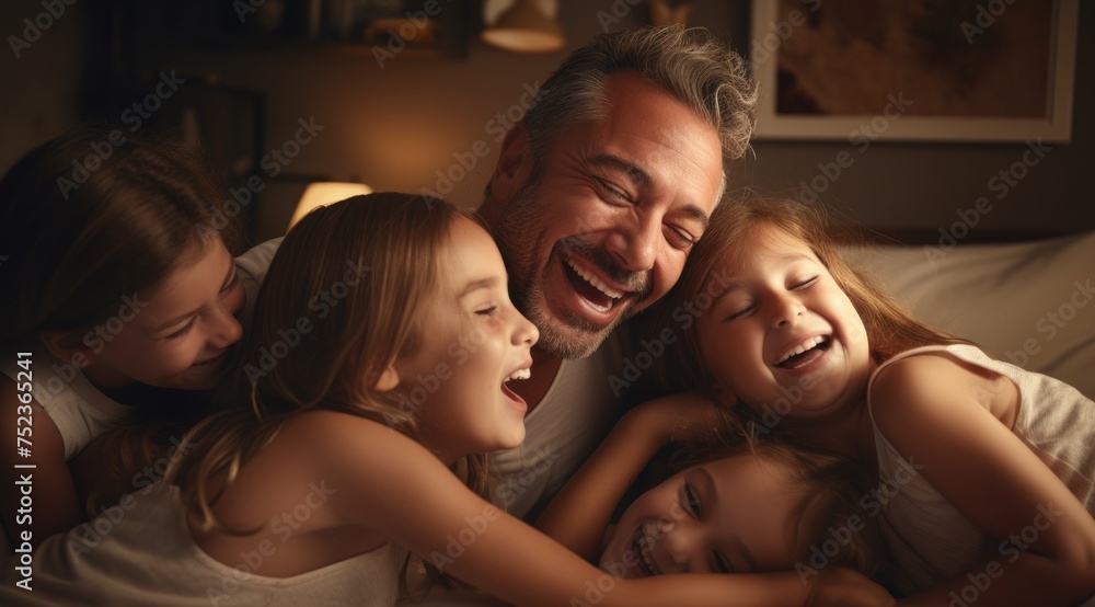 Father hug and laugh with his daughter at home Father hug and laugh with his daughter at home