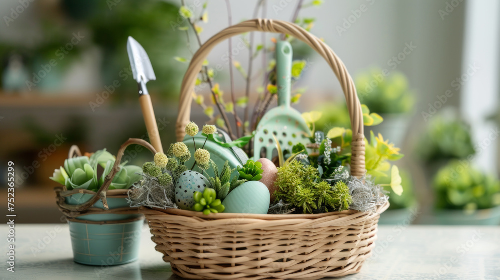 Garden-Themed Easter Basket with Tools and Flowers Garden-Themed Easter Basket with Tools and Flowers